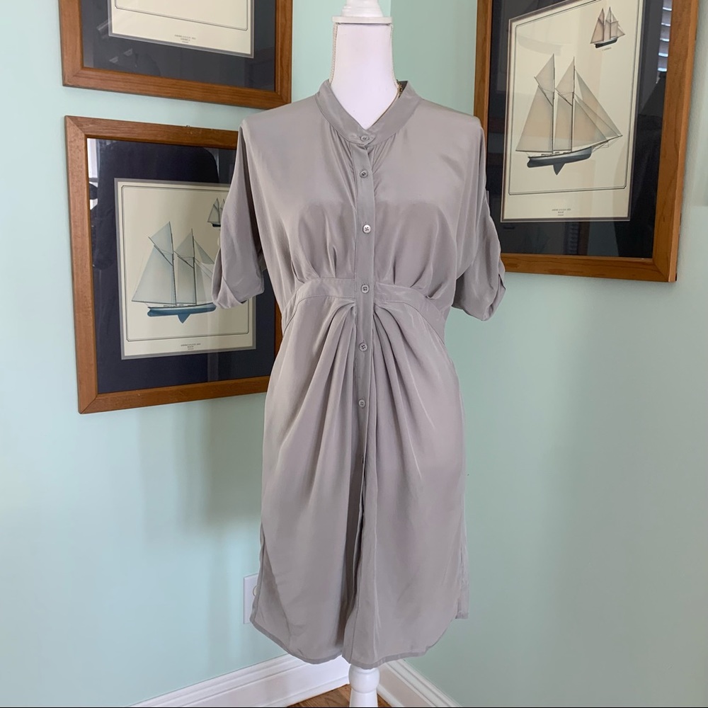 Ted Baker London Silk Silver Gray Button Front Shirt Dress 2